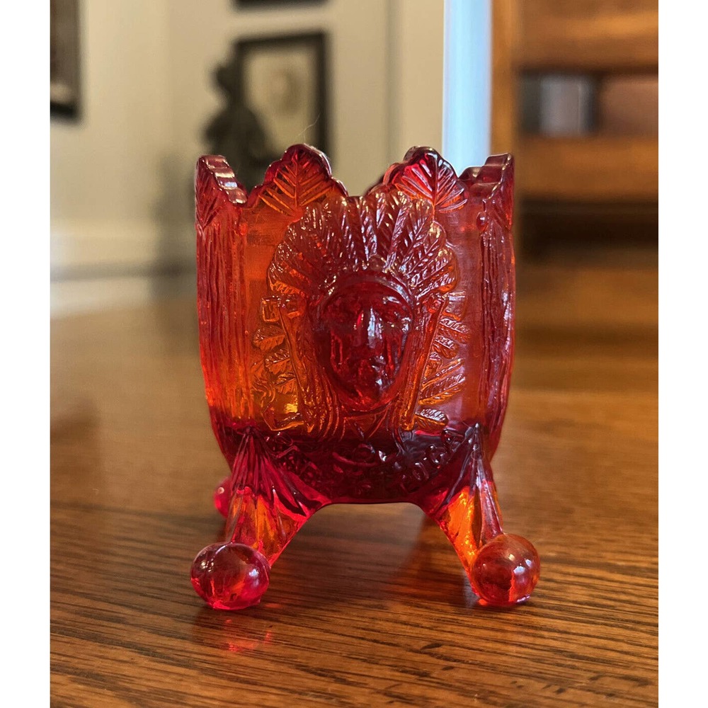 Guernsey Saratoga Indian Chief Toothpick Holder Ruby Glass 1903 Pittsburgh
